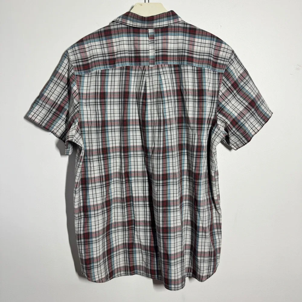 The North Face Mens Plaid Short Sleeve Button Down Shirt Blue Red White Plaid L